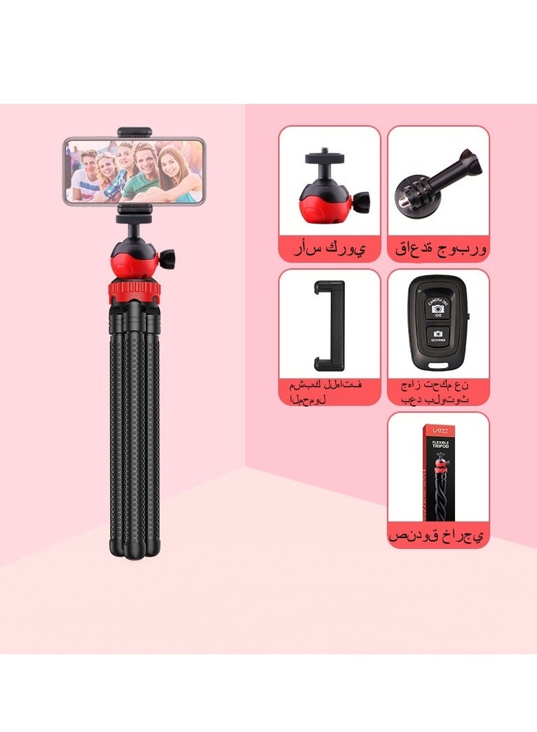 Portable Mini Flexible Tripod with Bluetooth Remote Control and Clip for iPhone and Android Desk Stand Video Shooting Mobile Phone Holder for Professional Photography Compact Stand (Black)  - Image 1