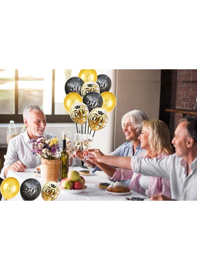 JONHAMWELBOR Jonhamwelbor 50th Birthday Balloons Gold and Black Party Decorations 15 Pack 12 inch Latex and Confetti Balloon Printed with Happy Birthday 50 for Women Men  - Image 2