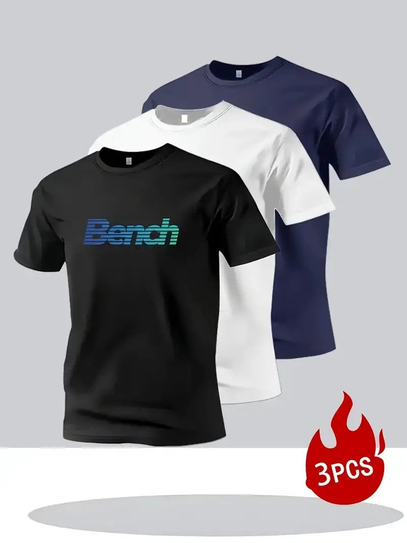 20253-Piece Set Of European Size Men'S T-Shirts, Solid Color Knitted Bird'S-Eye Fabric, Breathable, Round Neck, Short Sleeves, Bulk Order With Custom Printing - Image 1