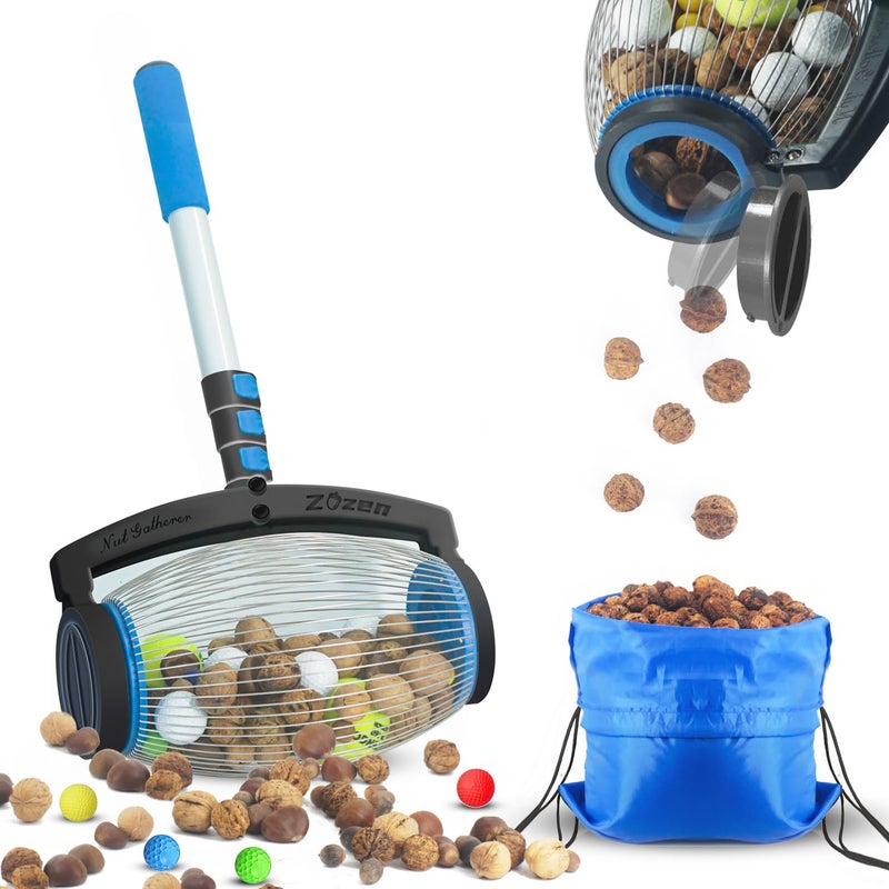 Zozen Nut Gatherer, Pecan Picker Upper, Walnut Picker Upper Roller, Side Opening Dump/Also Apply to Hickory Nuts, Chestnuts, Buckeyes, Golf, Butternuts, Objects Size 3/4'' to 2''; 1.5 Gallon - Image 1