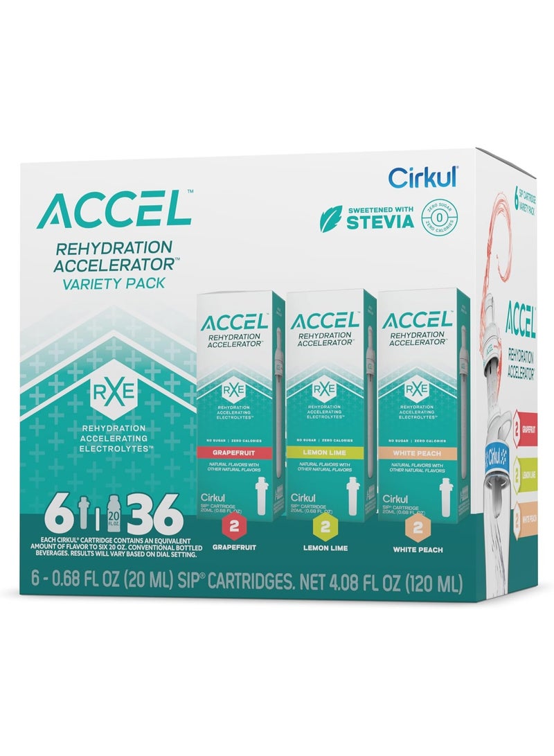 Cirkul Accel Electrolytes Flavor Water Variety Pack, Makes 36 Drinks, No Sugar, Zero Calorie Drink Mix, (2 Grapefruit, 2 Lemon Lime, 2 White Peach)