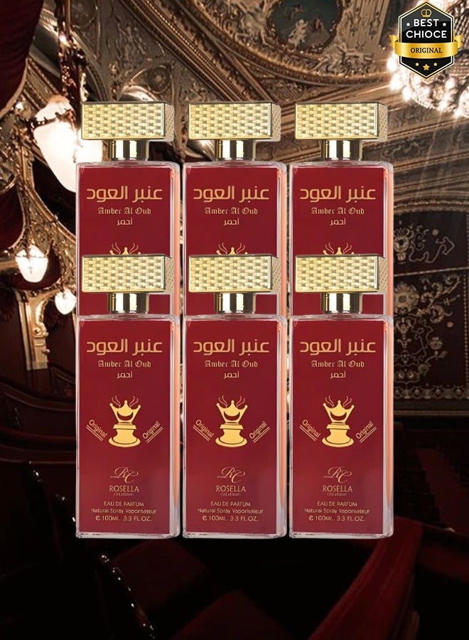 روزيلا 6 قطع عطر عنبر العود ريد للجنسين 100 مل - Image 1