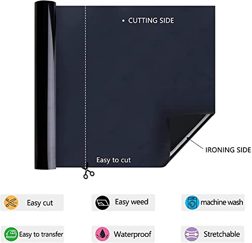 HTVVETUR HTV Iron on Vinyl 12Inch by 12ft Roll Heat Transfer Vinyl for T-Shirt HTV Vinyl Rolls for All Cutter Machine - Easy to Cut & Weed for Heat Transfer Design (12ft, Black) - Image 2
