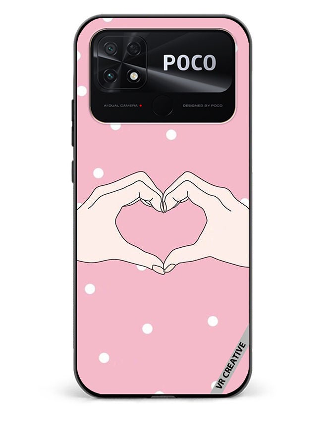 VR CREATIVE Protective Case Cover For Xiaomi Poco C40 Hand Made Heart Pink Design Multicolour - Image 1