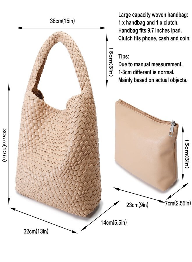 Queenoris Fashion Woven Purse for Women Top-handle Shoulder Bag Soft Summer Hobo Tote Bag, Apricot, Medium - Image 3