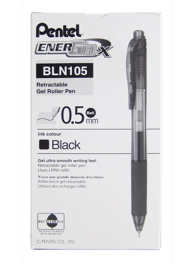 Pentel EnerGel-X Retractable Liquid Gel Pen, 0.5 mm, Black, Pack of 12 - Image 3
