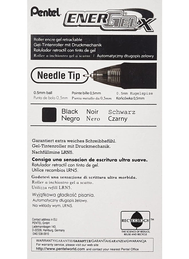 Pentel EnerGel-X Retractable Liquid Gel Pen, 0.5 mm, Black, Pack of 12 - Image 2