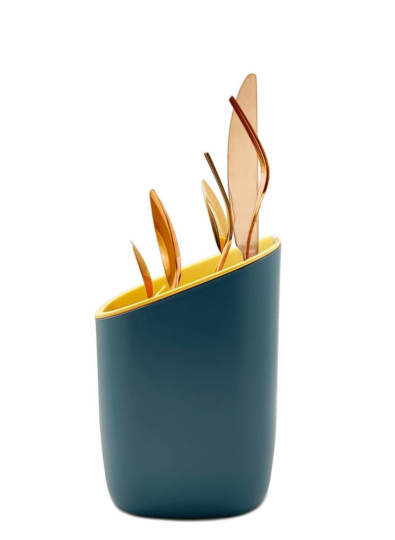 Y&D 1 Pieces Cutlery Utensils Caddy - Removable Drying Basket – Outer Holder Suitable for Make Up Brushes & Sets Easy to Clean Teal Gold - Image 5
