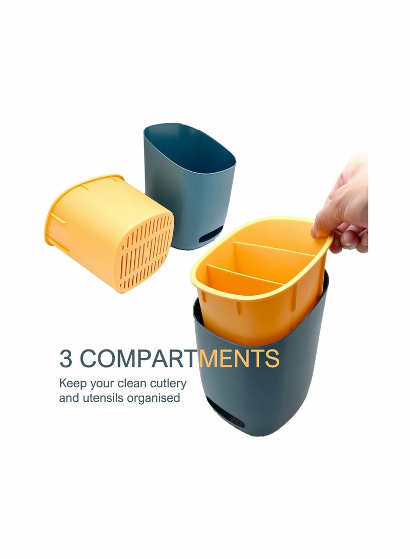 Y&D 1 Pieces Cutlery Utensils Caddy - Removable Drying Basket – Outer Holder Suitable for Make Up Brushes & Sets Easy to Clean Teal Gold - Image 2