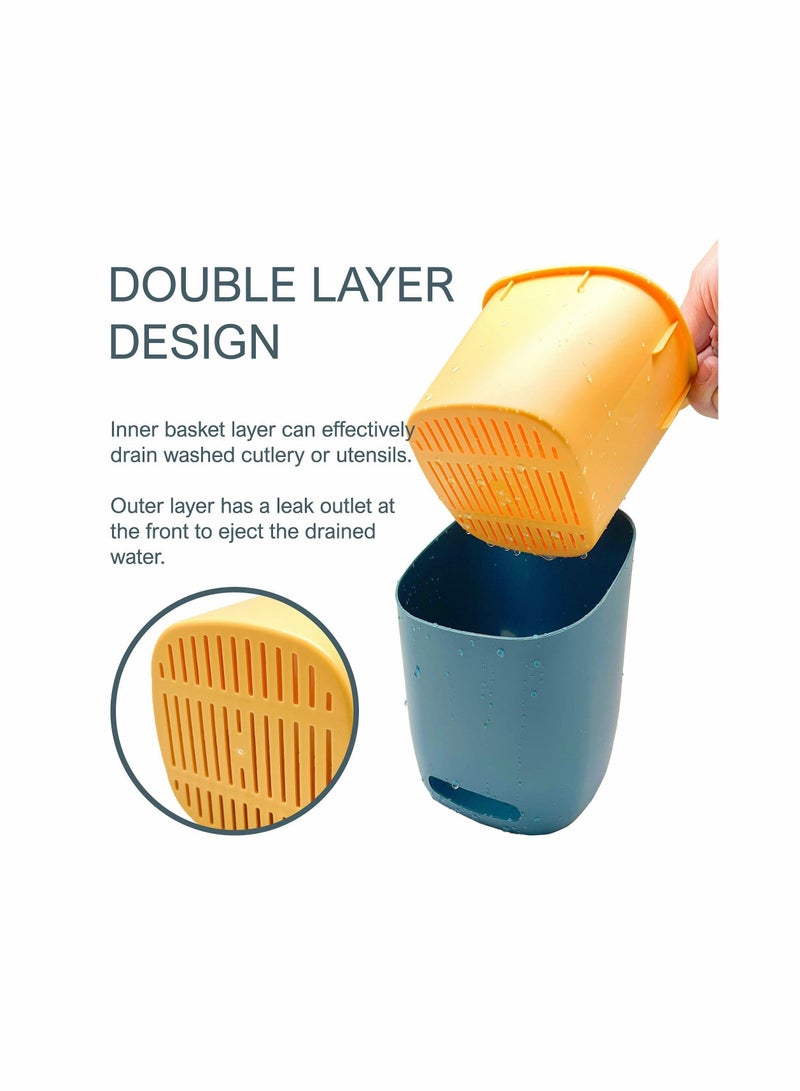 Y&D 1 Pieces Cutlery Utensils Caddy - Removable Drying Basket – Outer Holder Suitable for Make Up Brushes & Sets Easy to Clean Teal Gold - Image 3