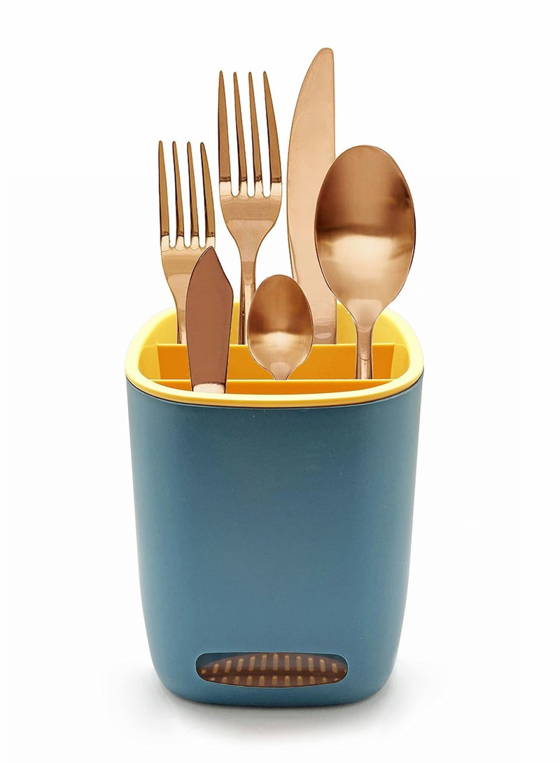 Y&D 1 Pieces Cutlery Utensils Caddy - Removable Drying Basket – Outer Holder Suitable for Make Up Brushes & Sets Easy to Clean Teal Gold - Image 1