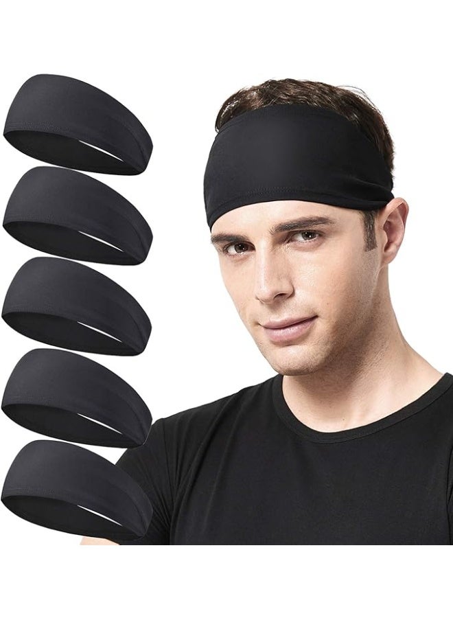 Mens Running Headband,5Pack,Mens Sweatband Sports Headband for Running,Cycling,Basketball,Yoga,Fitness Workout Stretchy Unisex Hairband - Image 3