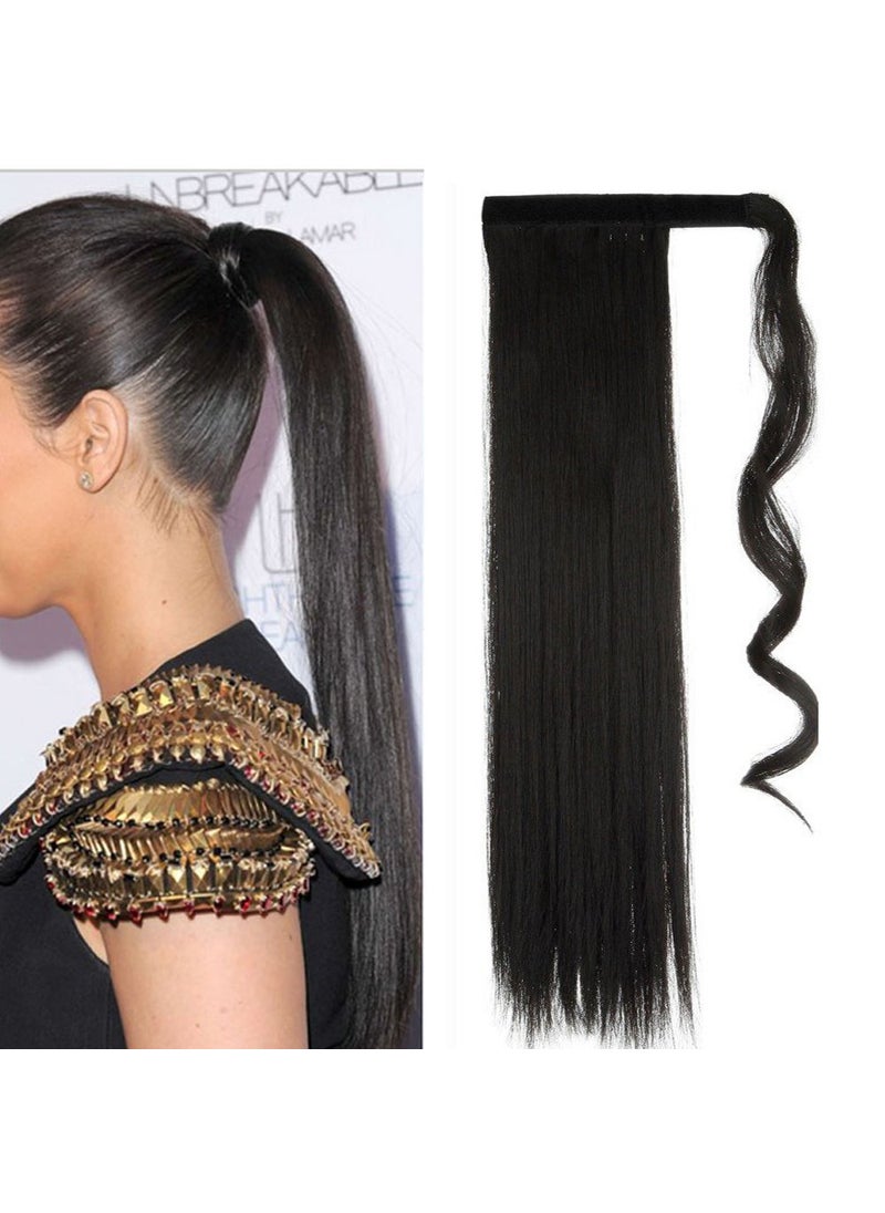 US Fashion Outlet - One Piece Ponytail Hair Extensions Clip in Wrap Around on Pony Tail 125G Thick Real Natural Synthetic Fibre Ponytail Hairstyle Hairpiece for Women Straight 26 inch natural black - Image 1