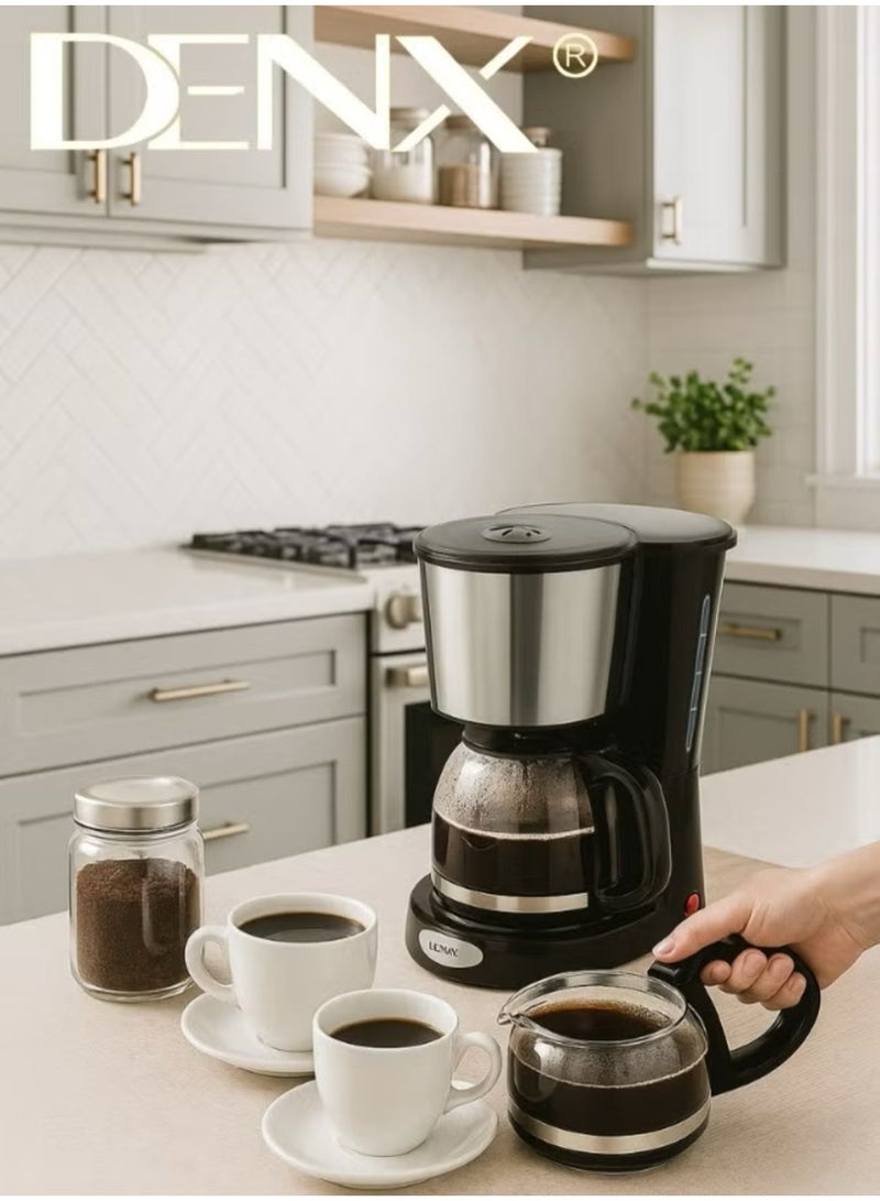 DENX Coffee Maker DX3415 – 1.5L Capacity, 900W Power, High-Density Filter, Brews up to 12 Cups in 11 Minutes, Suitable for Coffee and Tea, Elegant Design with On/Off Light Indicator - Image 5