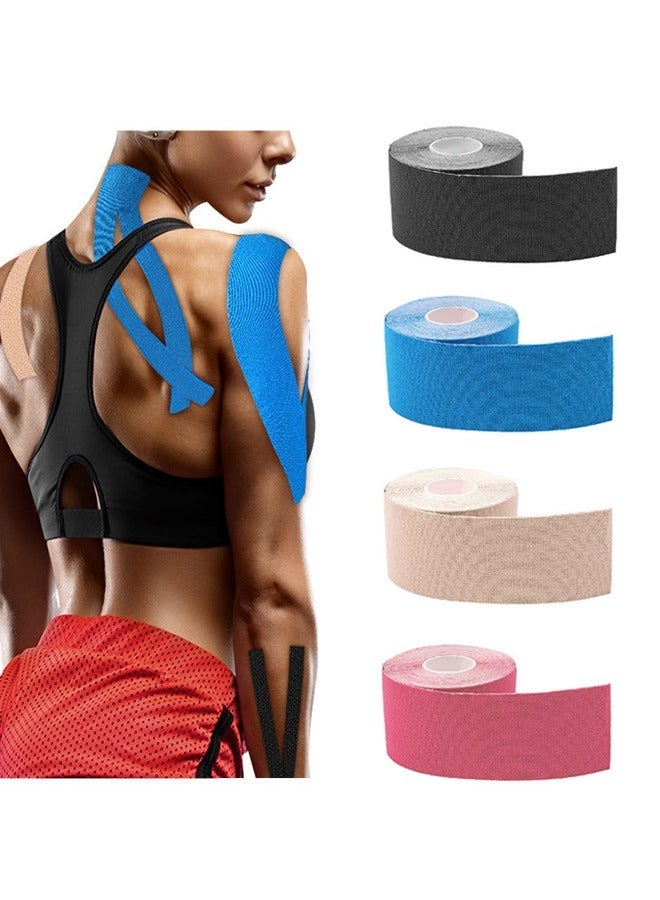 SenRan 4 Rolls Waterproof Breathable Kinesiology Tape, Athletic Elastic Kneepad Muscle Pain Relief Knee Taping for Gym Fitness Running Tennis Swimming Football (Black, Skin, Pink, Light Blue) - Image 1