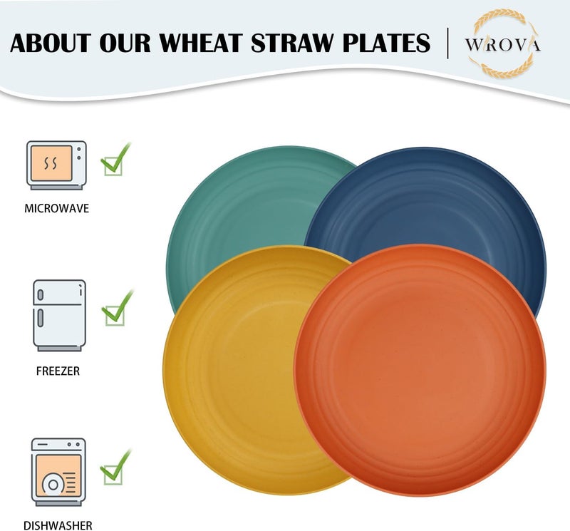 Wrova Large Wheat Straw Dinner Plates  11 Inch Unbreakable Big Set of 8  Dishwasher  Microwave Safe Plastic Plates  Deep Edge for Kitchen  Camping Colorful - Image 2