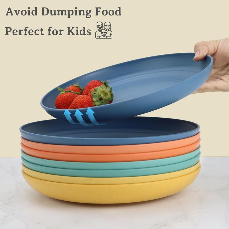 Wrova Large Wheat Straw Dinner Plates  11 Inch Unbreakable Big Set of 8  Dishwasher  Microwave Safe Plastic Plates  Deep Edge for Kitchen  Camping Colorful - Image 4