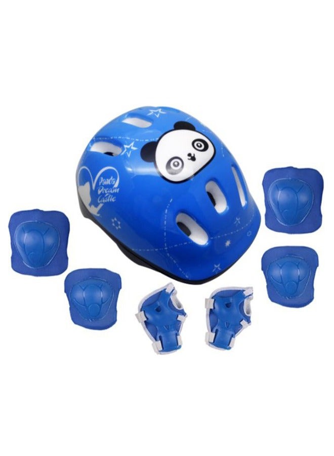 Generic Kids Bike Helmet Set Skateboard Knee Pads - Kids Helmet Elbow Pads Wrist Guards Adjustable for 3~10yrs Girl Boy Kids Protective Gear Set for Sport Cycling Bike Roller Skating Scooter (Blue)  - Image 1