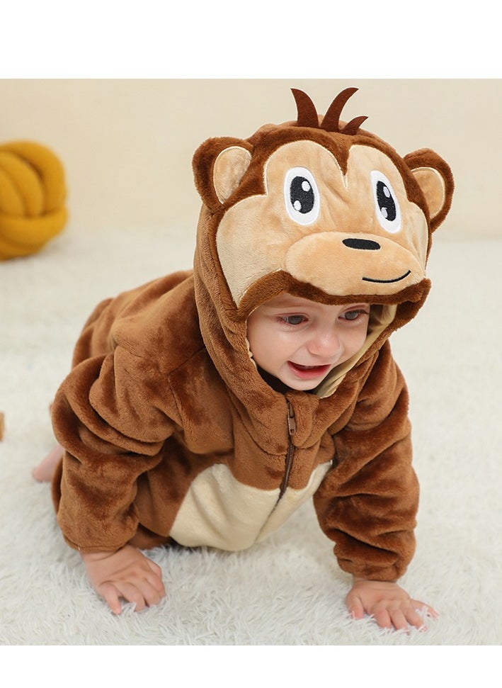 Loquat - Flannel Children's Climbing Clothes Baby Autumn Winter Long Sleeved Clothes Jumpsuit Newborn Cartoon Jumpsuit - Image 1