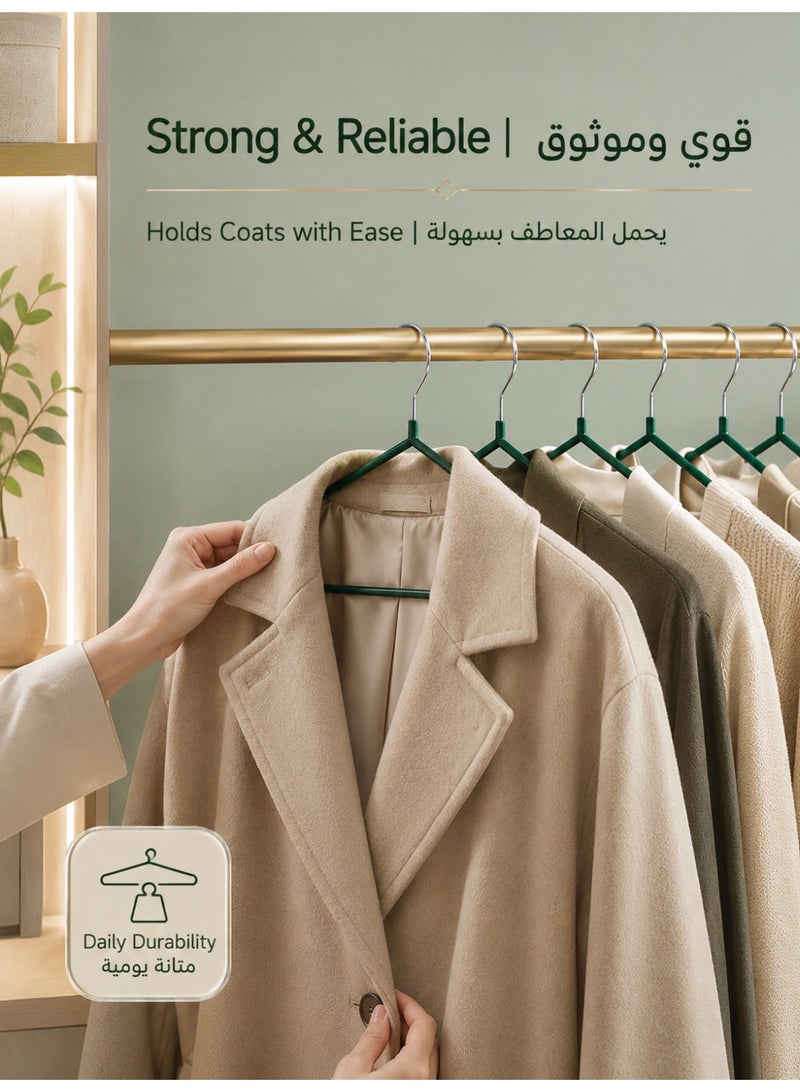 طقم 60 شماعة ملابس مضادة للانزلاق، شماعات رفيعة موفرة للمساحة مع خطاف معدني قوي، شماعات خزانة متينة لتنظيم القمصان والفساتين والمعاطف والسترات - أخضر - Image 4