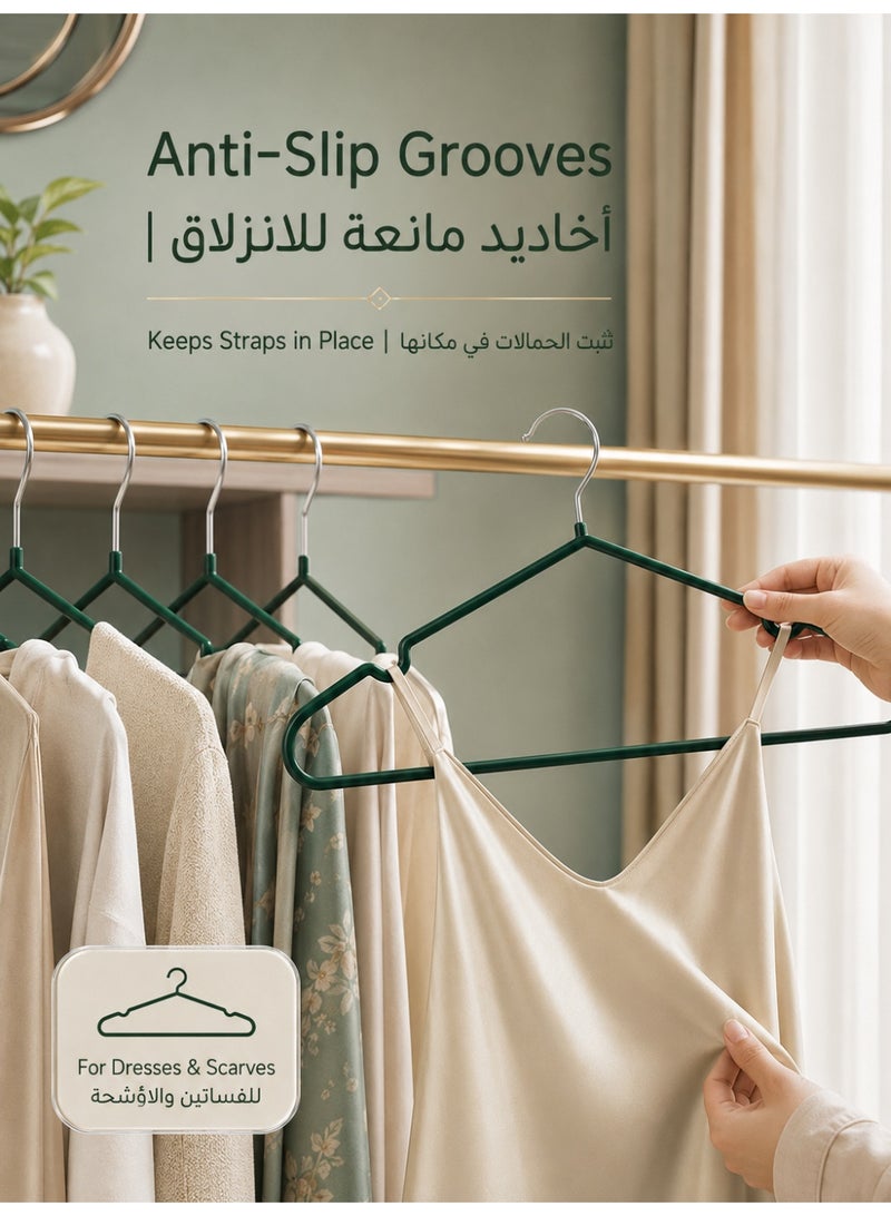 طقم 60 شماعة ملابس مضادة للانزلاق، شماعات رفيعة موفرة للمساحة مع خطاف معدني قوي، شماعات خزانة متينة لتنظيم القمصان والفساتين والمعاطف والسترات - أخضر - Image 3