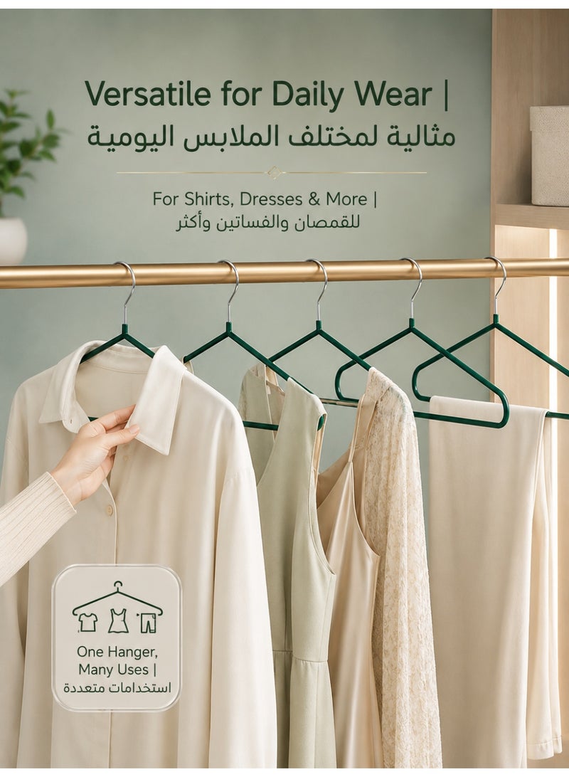 طقم 60 شماعة ملابس مضادة للانزلاق، شماعات رفيعة موفرة للمساحة مع خطاف معدني قوي، شماعات خزانة متينة لتنظيم القمصان والفساتين والمعاطف والسترات - أخضر - Image 2