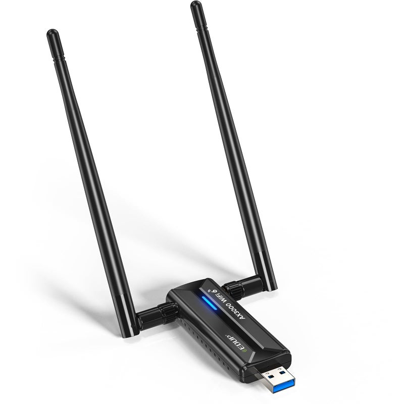 EDUP محول EDUP AX3000M USB 3.0 WiFi 6E - محول شبكة لاسلكي 802.11AX ثلاثي النطاق 6GHz/5GHz/2.4GHz مع هوائيات مزدوجة 5dBi لأجهزة الكمبيوتر المكتبية والمحمولة متوافق مع Windows 11/10 64 بت - Image 1