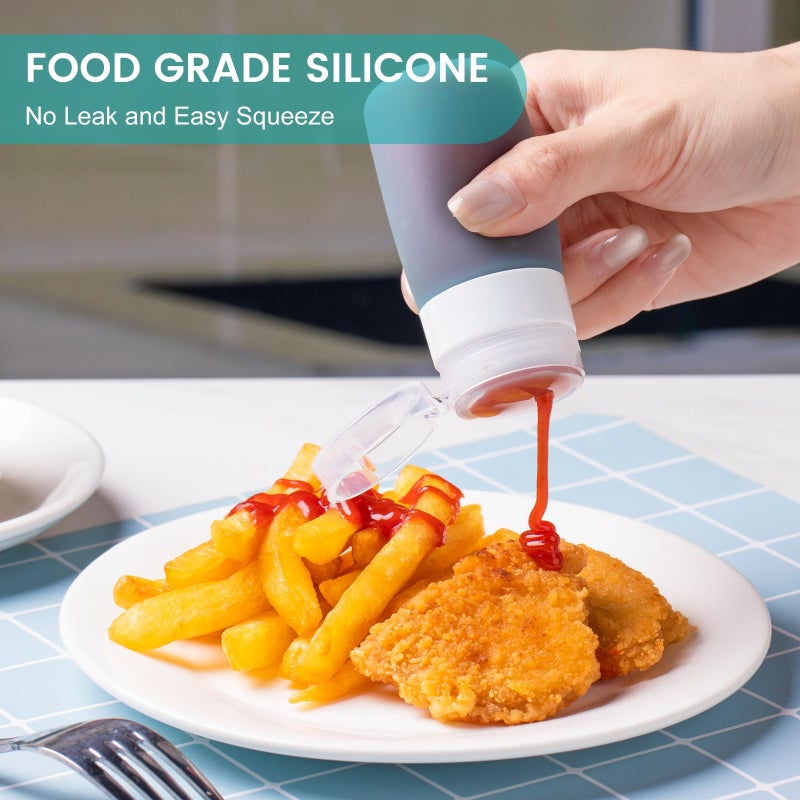 MICEBAY Condiment Squeeze Bottles for Sauces, 2-oz Mini Silicone Salad Dressing Container to Go with Snack Storage Bag, Leakproof Sauce Bottles for Lunch Box, 4 Pack, Mint - Image 5