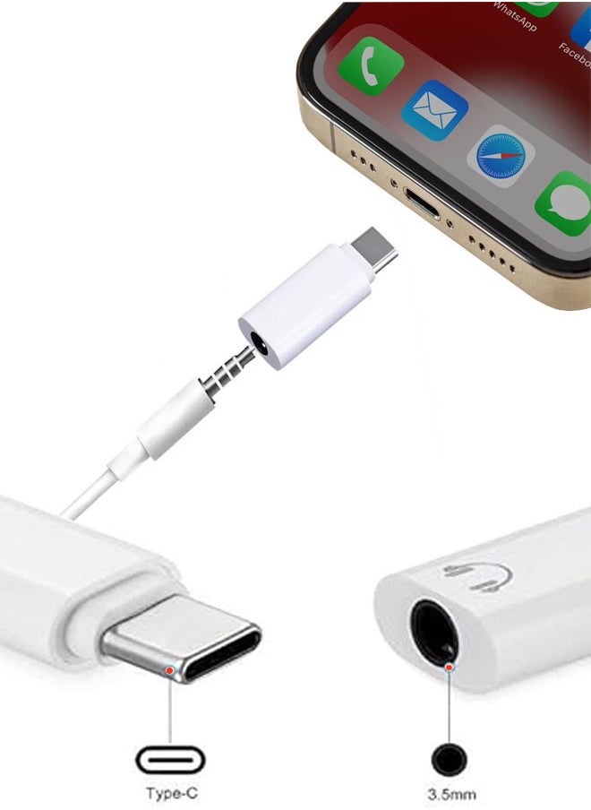Generic Type-C to 3.5 MM Phone Headphone Adapter- White Color  - Image 1