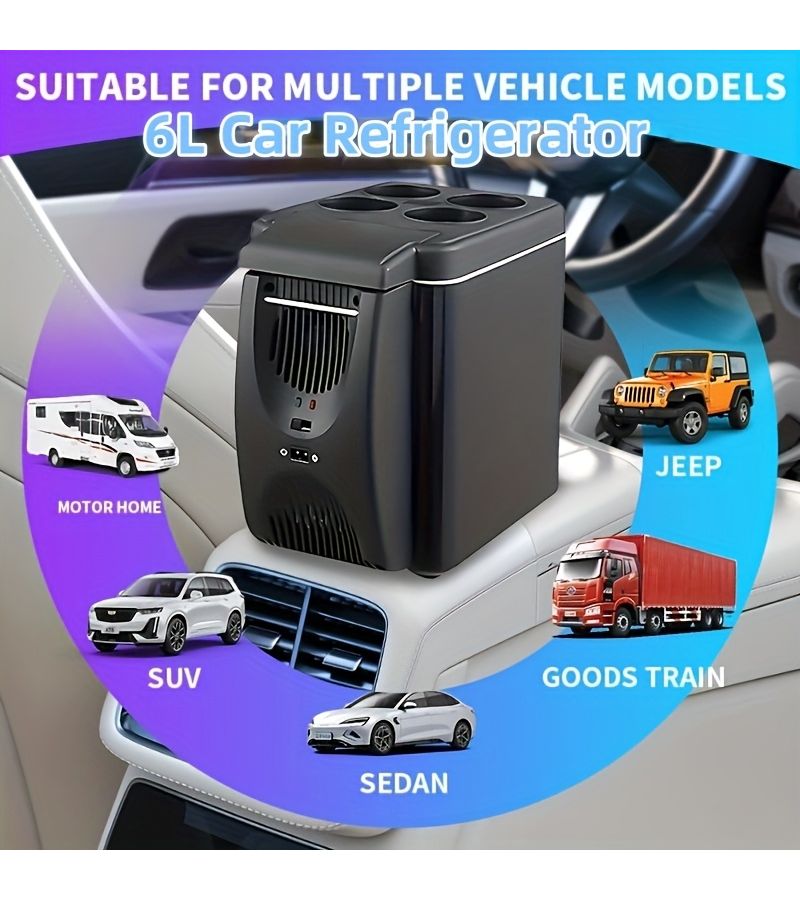 12V Portable Car Refrigerator 1.59gal Mini Fridge Black for Travel Camping - Image 1