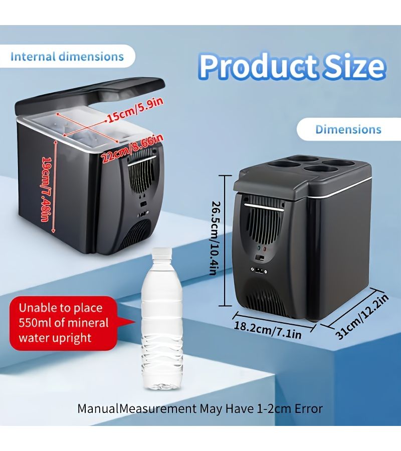 12V Portable Car Refrigerator 1.59gal Mini Fridge Black for Travel Camping - Image 2