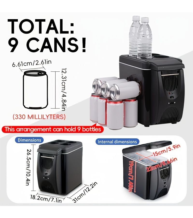 12V Portable Car Refrigerator 1.59gal Mini Fridge Black for Travel Camping - Image 3