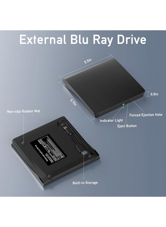 wintale External Bluray DVD Drive,Portable 3D Blu-ray External DVD Drive with USB 3.0 and Type-C Dual Port, External Blu Ray Player Suitable for Windows XP/7/8/10/11 MacOS for PC,Laptop,Desktop,Mac - Image 5