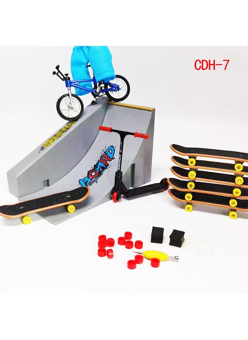 Cross-border Toy Finger Skateboard Venue Scene Fingertip Skateboard Bike Combination Alloy Mini Scooter + Pants + Shoes 【CDH-7】