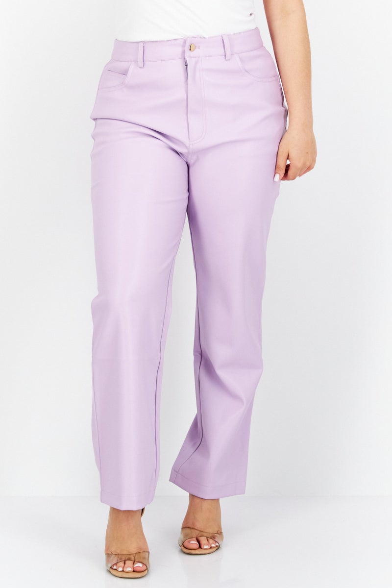 Never fully Dressed Women Regular Fit Plain Straight Leg Pants, Lavender - Image 1