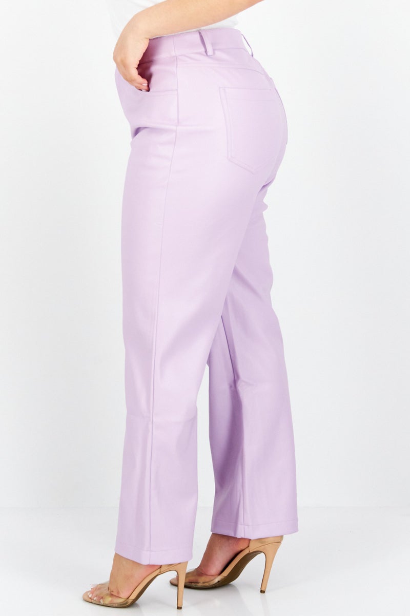 Never fully Dressed Women Regular Fit Plain Straight Leg Pants, Lavender - Image 3