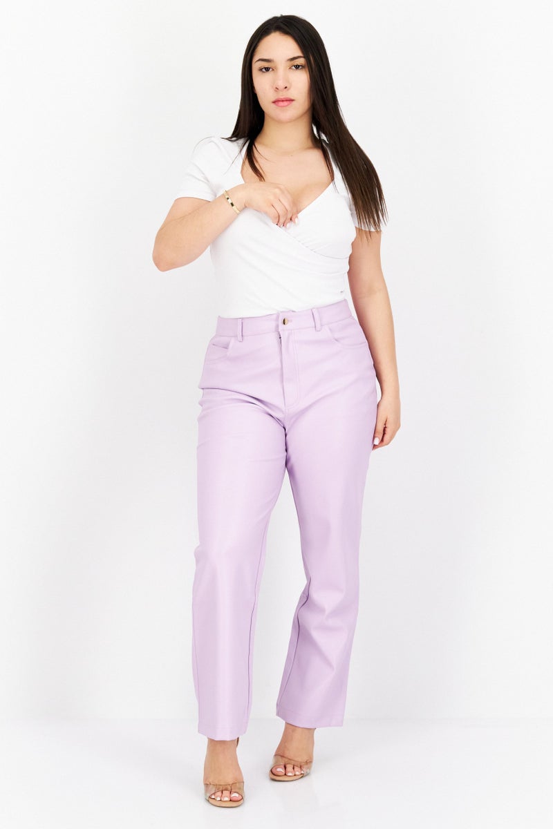 Never fully Dressed Women Regular Fit Plain Straight Leg Pants, Lavender - Image 2