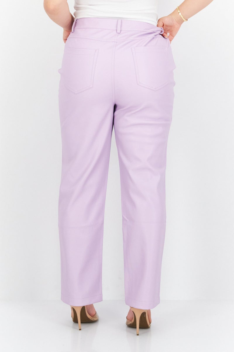 Never fully Dressed Women Regular Fit Plain Straight Leg Pants, Lavender - Image 4