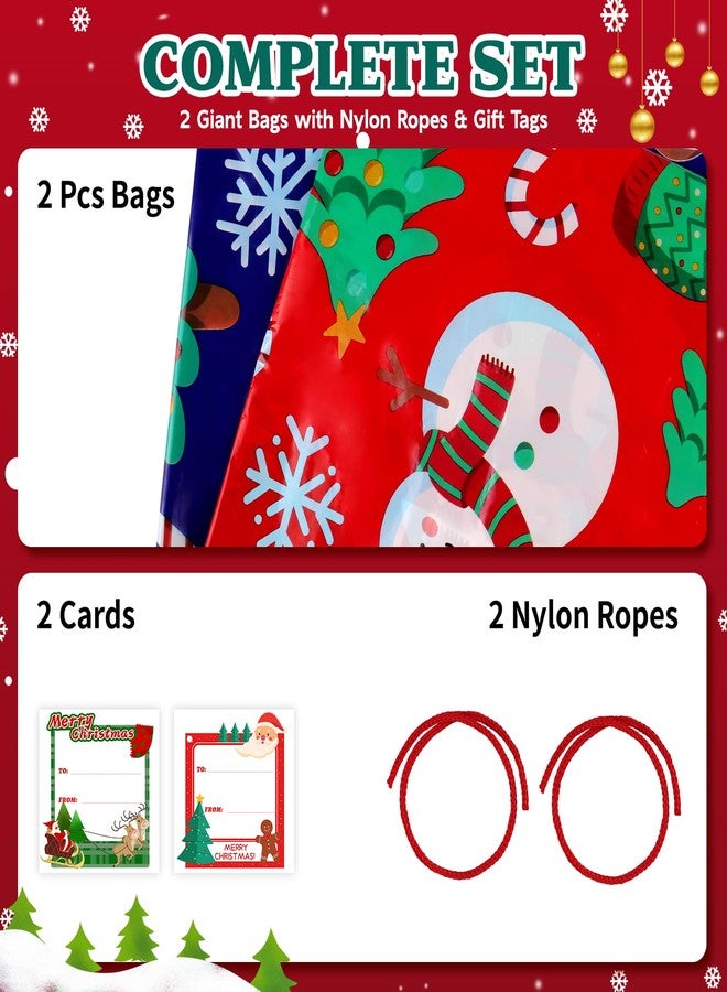 EverMerry Large Christmas Gift Bags, 72 x 60 inches Extra Large Christmas Holiday Gift Bags for Gifts 2 Pcs, Reusable Heavy Duty Plastic Bag with Tags & String Ties - Image 4