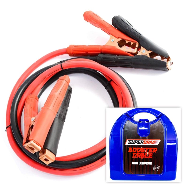 Superdrive 600Amp Jumper Cables for Car Battery, Heavy Duty Automotive Booster Cables for Jump Starting Dead or Weak Batteries with Carrying Blue Plastic Box Included
