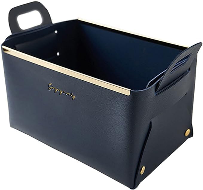 BLURISM Leather Storage Basket Fruit Basket Cube Storage Bin Shelf Storage Baskets Foldable Storage Bins with Lids Containers with Lids Laundry Pantry Alloy Household Office Gift Blue - Image 1