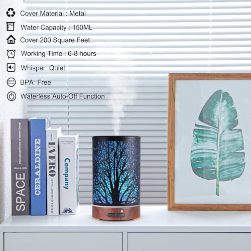 kobodon Essential Oils Diffuser for Home,150ML Aromatherapy Diffuser,Birthday Gifts for Women mom,Metal Cool Mist Humidifier with 7 Colors Lights Waterless Auto Off Air Diffusers(Tree) - Image 3