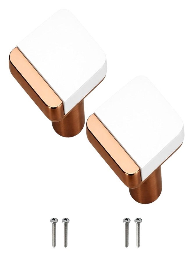 VOLO 2 Pieces Square Drawer Knob with Screws | Cabinet Cupboard Wardrobe Drawer Knob | Kitchen Furniture Cabinet Door Knob | Drawer Closet Cupboard Knob | White with Rose Gold - Image 1