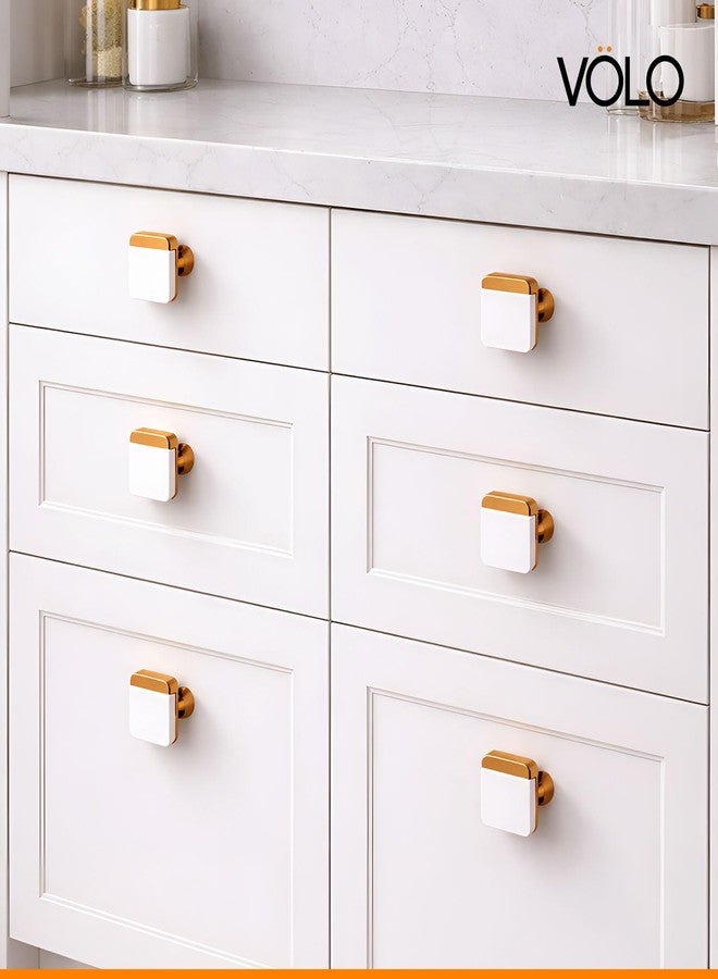 VOLO 2 Pieces Square Drawer Knob with Screws | Cabinet Cupboard Wardrobe Drawer Knob | Kitchen Furniture Cabinet Door Knob | Drawer Closet Cupboard Knob | White with Rose Gold - Image 3