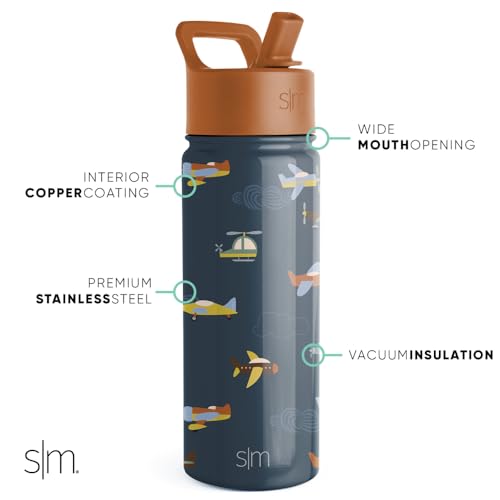 Simple Modern زجاجة ماء بسيطة عصرية للأطفال مع غطاء قشة 18oz معزولة من الفولاذ المقاوم للصدأ، كوب للأطفال مقاوم للانسكاب للأطفال في المدرسة للفتيات والفتيان Summit Wheels Up - Image 3