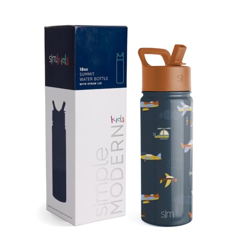 Simple Modern زجاجة ماء بسيطة عصرية للأطفال مع غطاء قشة 18oz معزولة من الفولاذ المقاوم للصدأ، كوب للأطفال مقاوم للانسكاب للأطفال في المدرسة للفتيات والفتيان Summit Wheels Up - Image 1