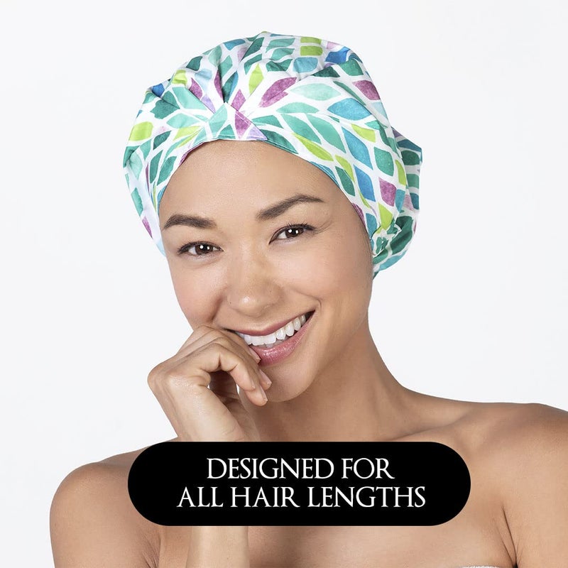 Betty Dain Trendy Turban Comfort Fit Shower Cap, Water Repellent, Sound-reducing Polyester Keeps Hair Protected, Elastic-free Trim Eliminates Imprints With Roomy Design Sleep Cap - Aqua Stones - Image 5