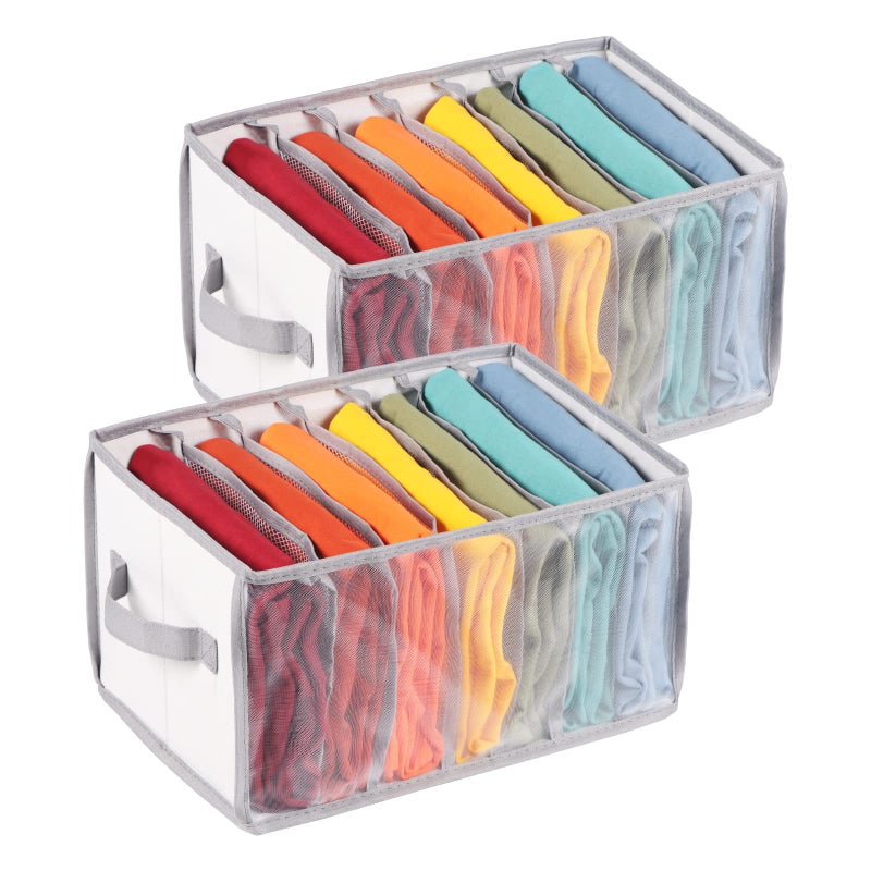 Univivi Univivi Clothes Drawer Organizer Wardrobe Clothes Organizer for Folded Clothes 7 Grids Upgraded Large Capacity Drawer Organizers for Jeans Pants Sweaters TShirt Underwear  Set of 2 
