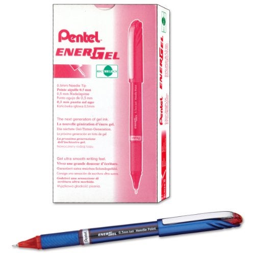 Pentel ENER-GEL NV Liquid Gel Pen, 0.5mm, Fine Line Capped, Needle Tip, Red Ink, Box of 12 (BLN25-B) - Image 1