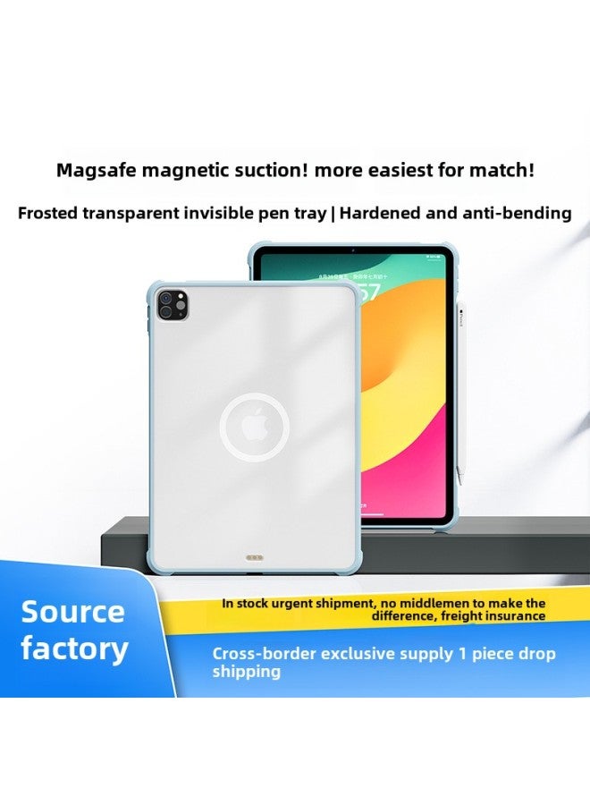 For IPad Pro11/12.9 Inch Magsafe Magnetic Tablet Protective Case Mini7 Protective Case Air7/6-Color:Pen Tray Model - Gray And White Frame 【four-sided Airbags To Prevent Falls + Hardened To Prevent B  - Image 2